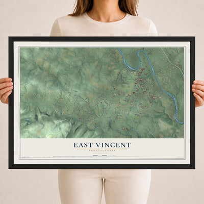 Map of East Vincent, Pennsylvania, 18 x 24 inch print in a black wood frame