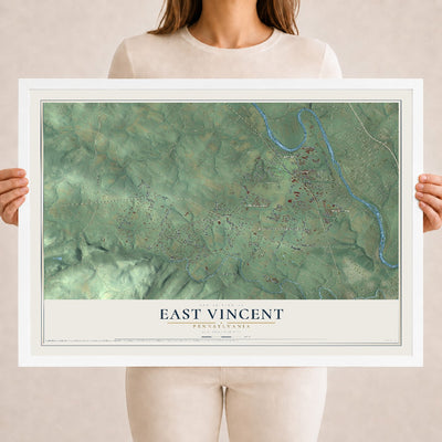 Map of East Vincent, Pennsylvania, 18 x 24 inch print in a white wood frame