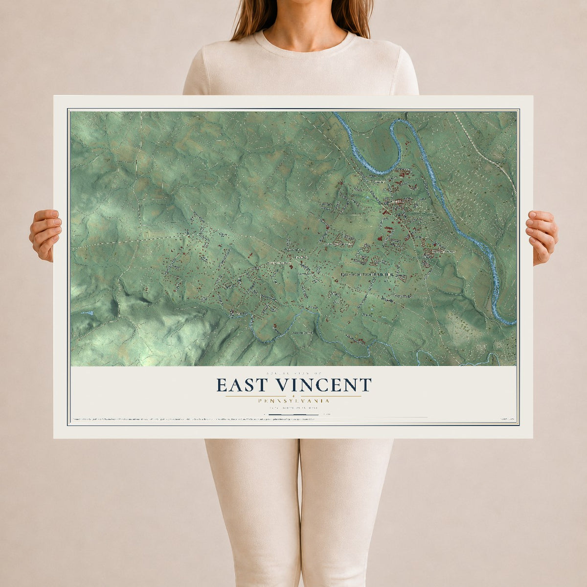 Map of East Vincent, Pennsylvania, 24 x 36 inch unframed archival matte print