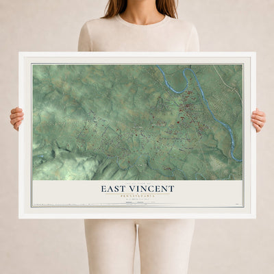 Map of East Vincent, Pennsylvania, 24 x 36 inch print in a white wood frame