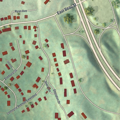 Second close-up of the map of East Washington, Pennsylvania print showing more streets and buildings