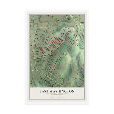 Map of East Washington, Pennsylvania, 12 x 18 inch print in a white wood frame