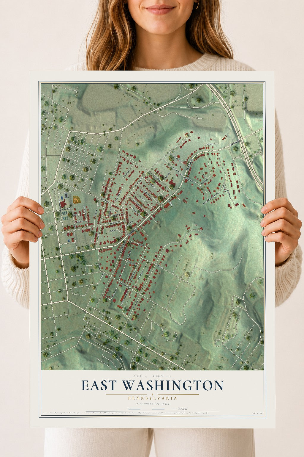 Map of East Washington, Pennsylvania, 18 x 24 inch unframed archival matte print