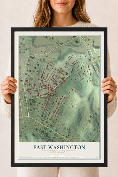 Map of East Washington, Pennsylvania, 18 x 24 inch print in a black wood frame