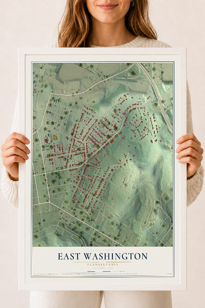 Map of East Washington, Pennsylvania, 18 x 24 inch print in a white wood frame