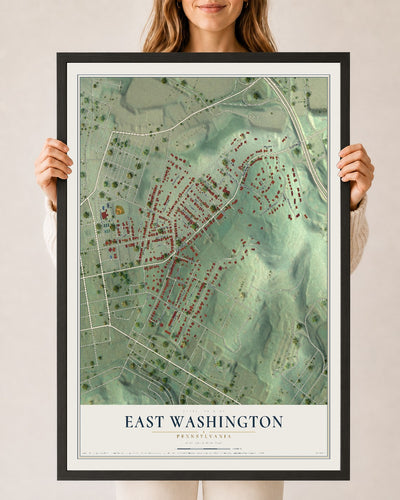Map of East Washington, Pennsylvania, 24 x 36 inch print in a black wood frame