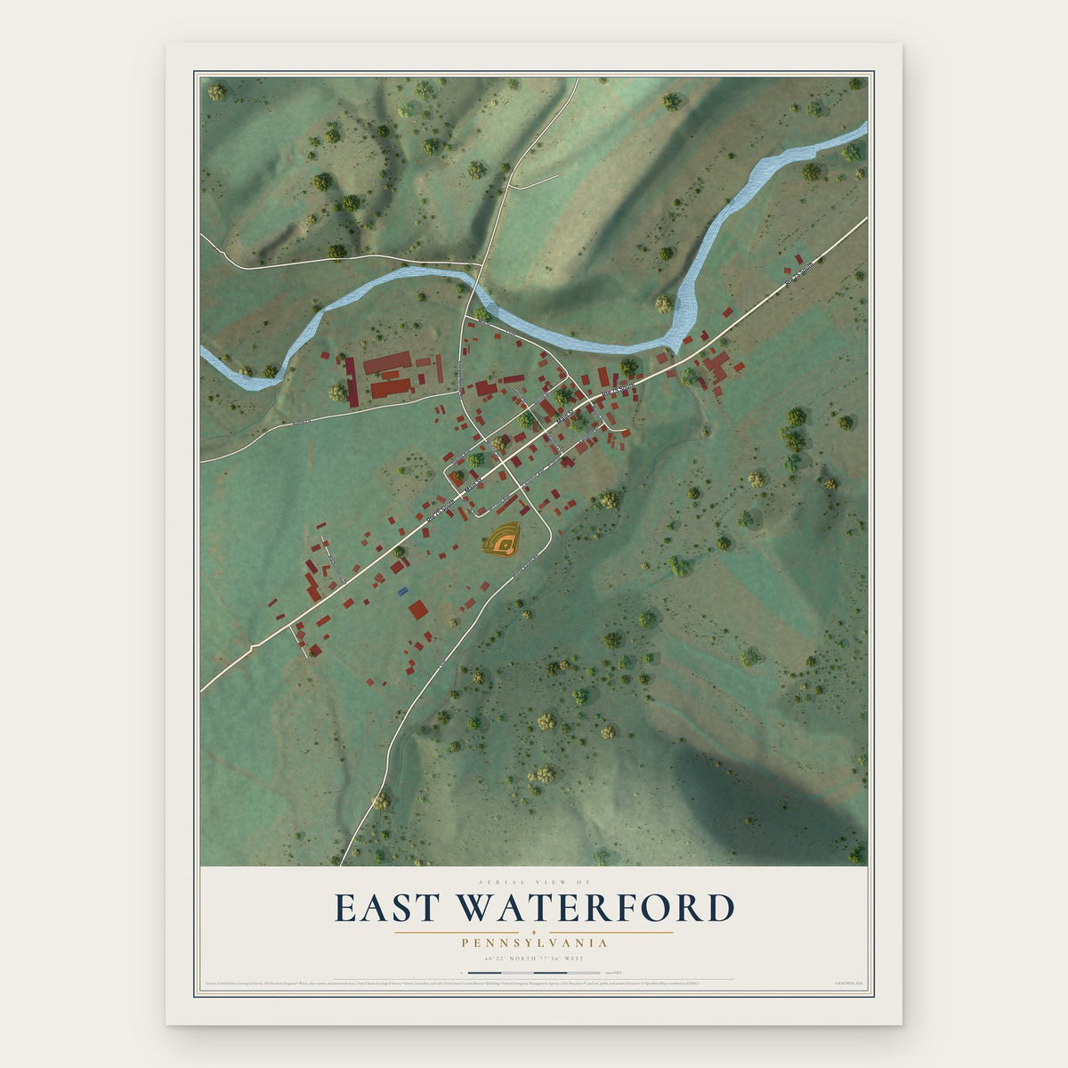 East Waterford, Pennsylvania map print, the full design