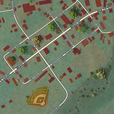 Close-up of the map of East Waterford, Pennsylvania print showing street and building detail