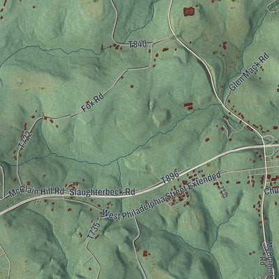 Second close-up of the map of East Wheatfield, Pennsylvania print showing more streets and buildings