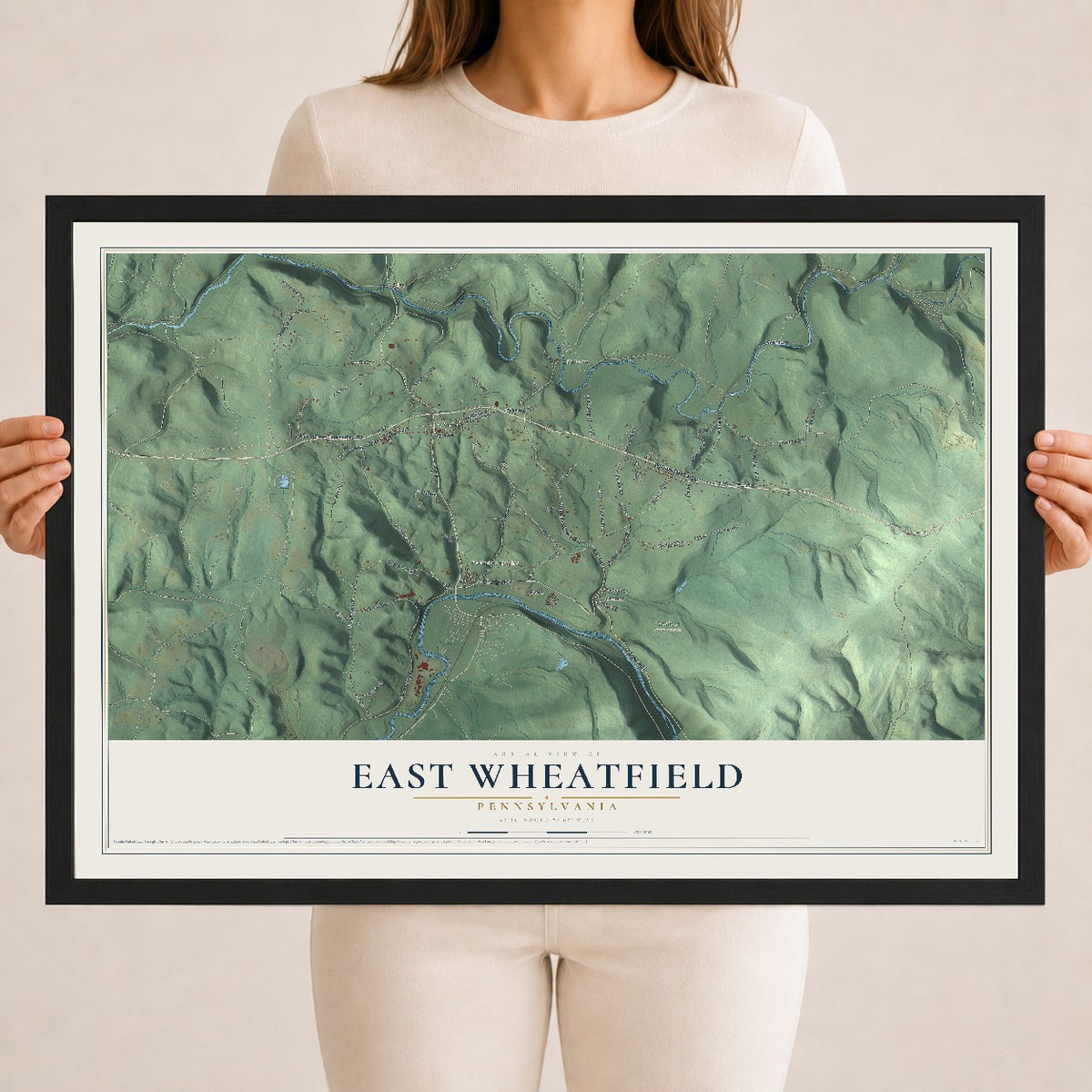 Map of East Wheatfield, Pennsylvania, 18 x 24 inch print in a black wood frame