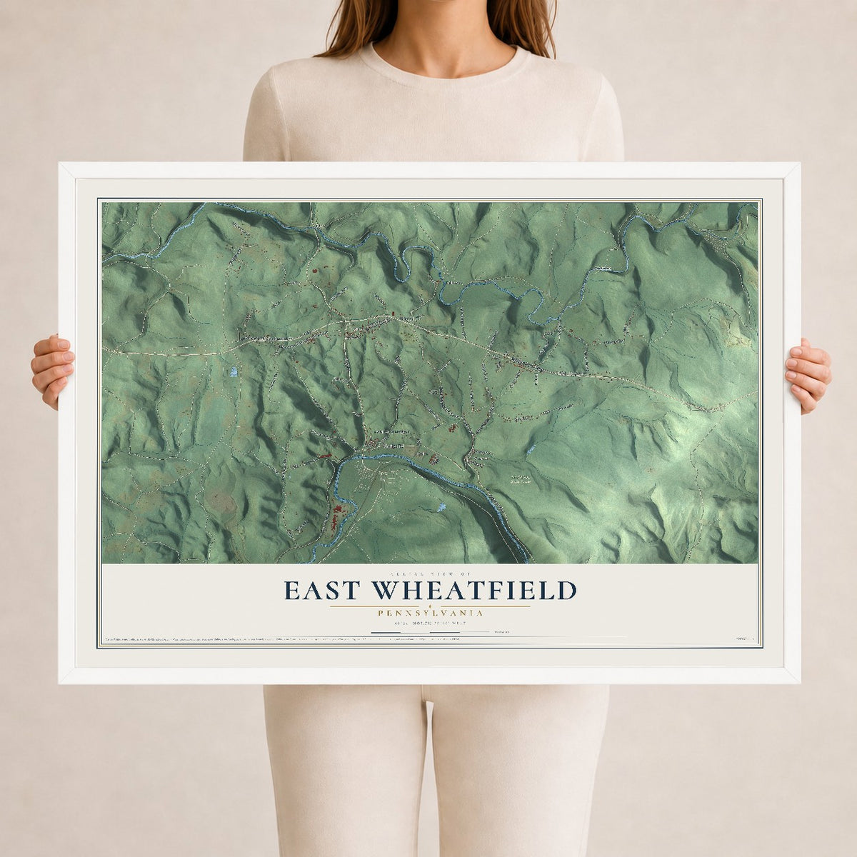 Map of East Wheatfield, Pennsylvania, 24 x 36 inch print in a white wood frame
