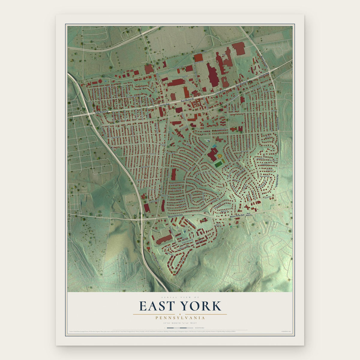 East York, Pennsylvania map print, the full design