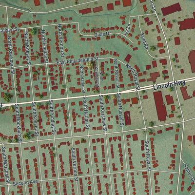Close-up of the map of East York, Pennsylvania print showing street and building detail