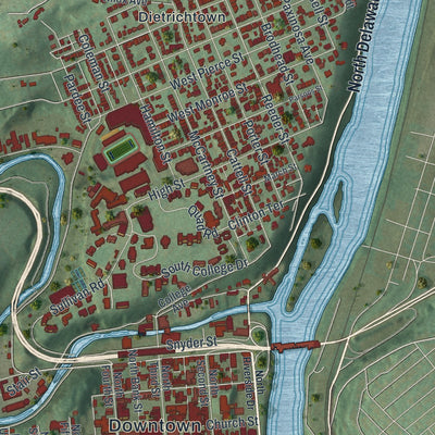 Second close-up of the map of Easton, Pennsylvania print showing more streets and buildings
