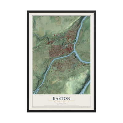Map of Easton, Pennsylvania, 12 x 18 inch print in a black wood frame