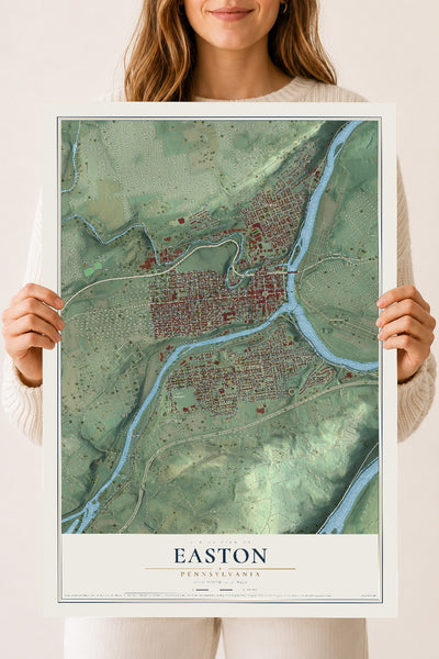 Map of Easton, Pennsylvania, 18 x 24 inch unframed archival matte print
