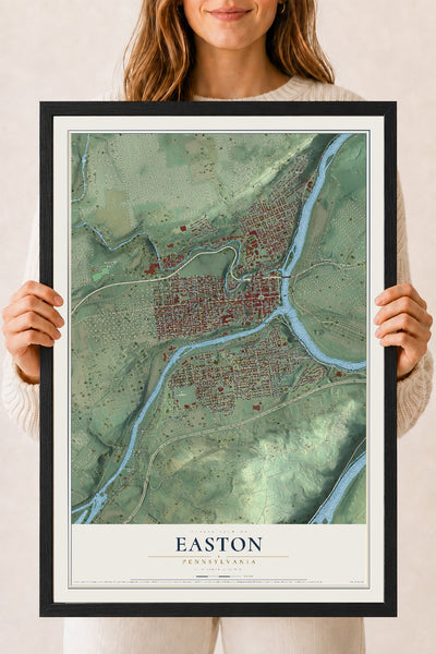 Map of Easton, Pennsylvania, 18 x 24 inch print in a black wood frame