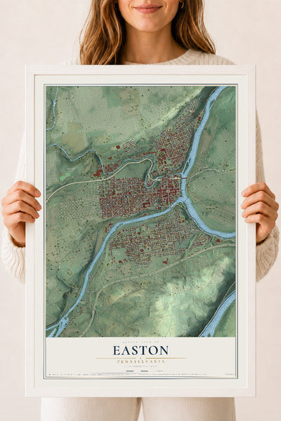 Map of Easton, Pennsylvania, 18 x 24 inch print in a white wood frame