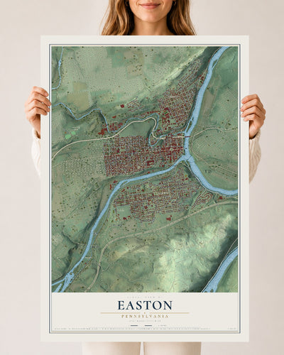 Map of Easton, Pennsylvania, 24 x 36 inch unframed archival matte print