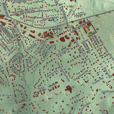 Close-up of the map of Easttown, Pennsylvania print showing street and building detail
