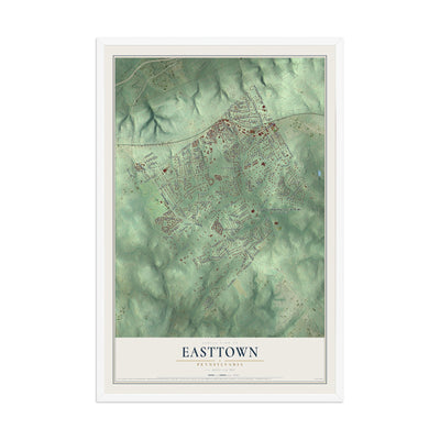 Map of Easttown, Pennsylvania, 12 x 18 inch print in a white wood frame