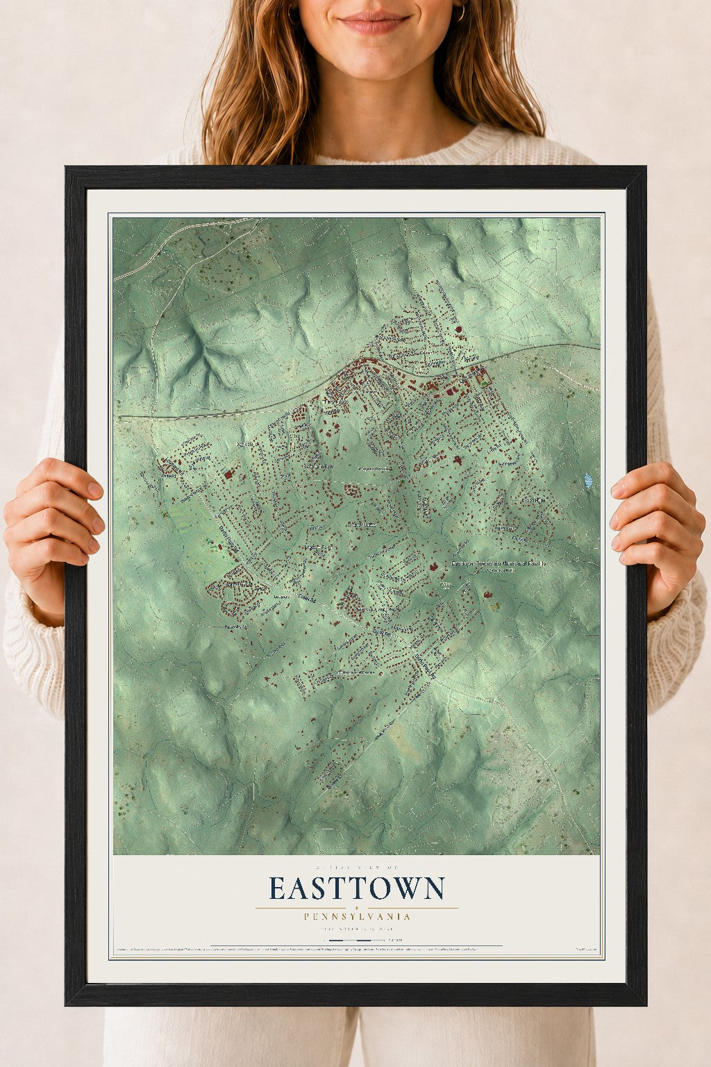 Map of Easttown, Pennsylvania, 18 x 24 inch print in a black wood frame