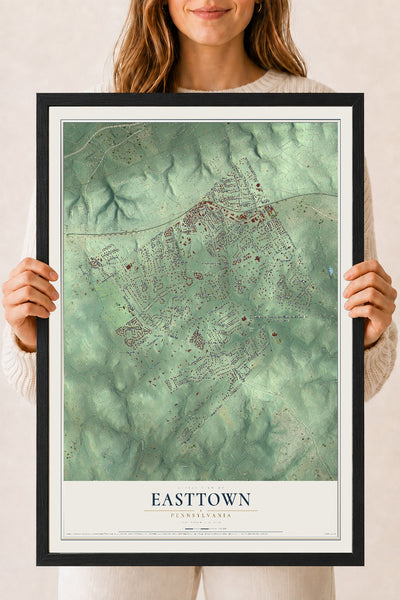Map of Easttown, Pennsylvania, 18 x 24 inch print in a black wood frame