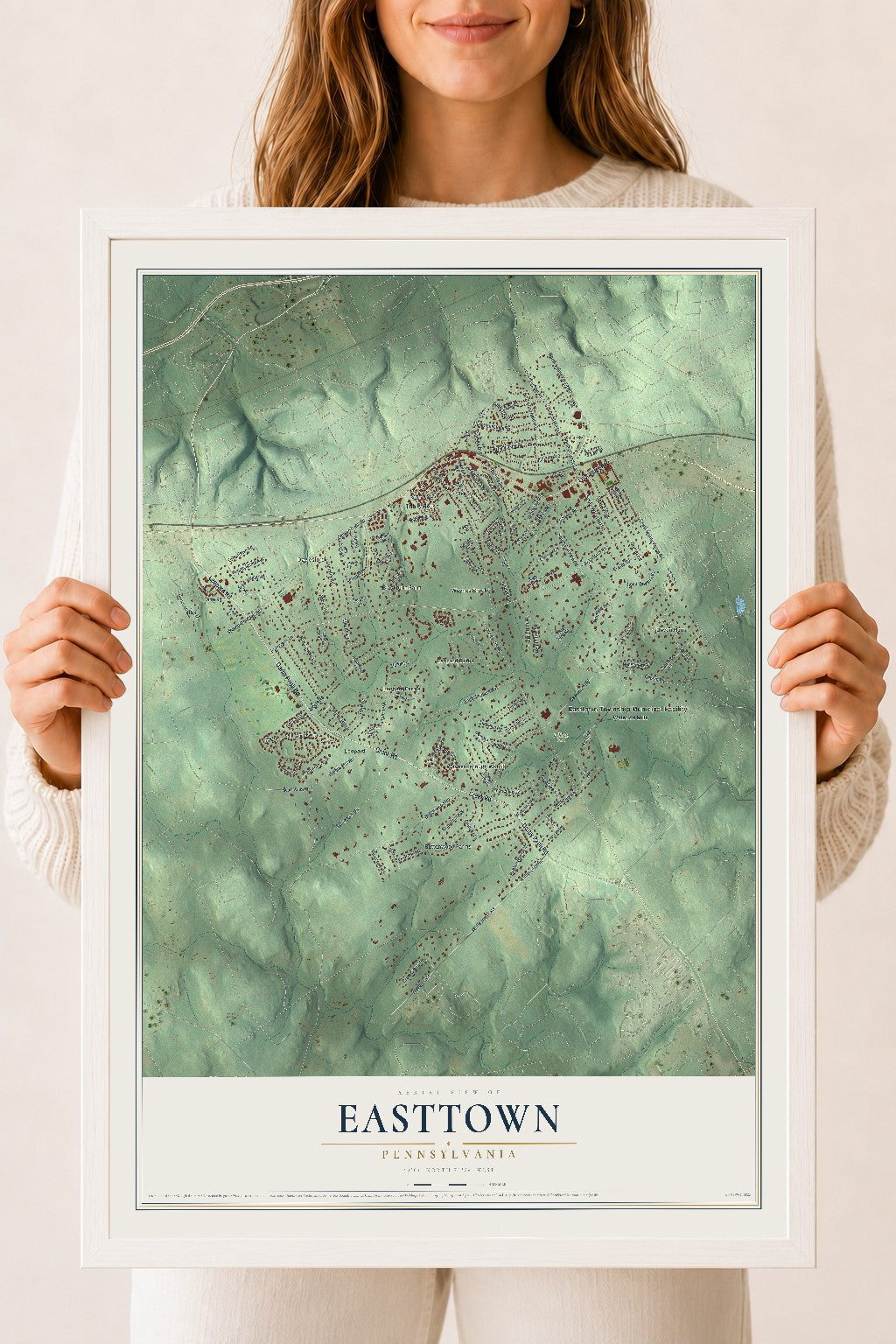 Map of Easttown, Pennsylvania, 18 x 24 inch print in a white wood frame