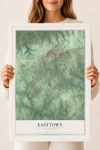 Map of Easttown, Pennsylvania, 18 x 24 inch print in a white wood frame