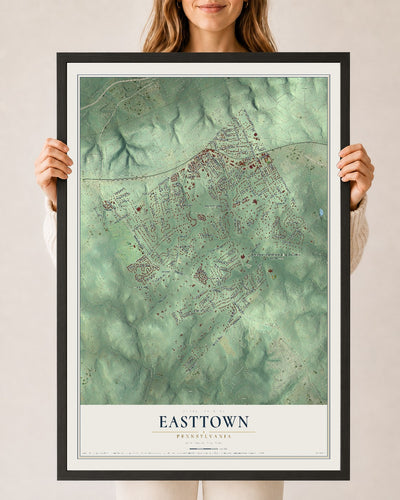 Map of Easttown, Pennsylvania, 24 x 36 inch print in a black wood frame