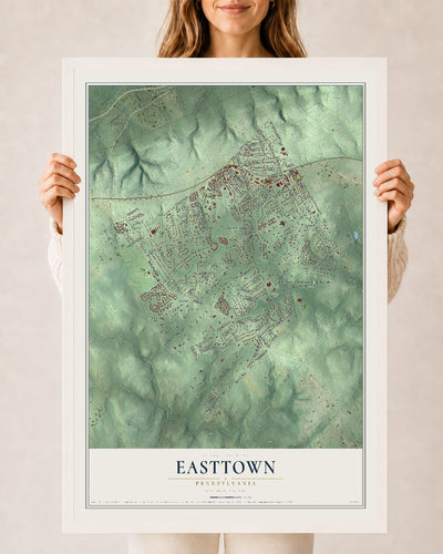 Map of Easttown, Pennsylvania, 24 x 36 inch print in a white wood frame