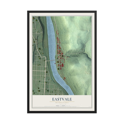 Map of Eastvale, Pennsylvania, 12 x 18 inch print in a black wood frame