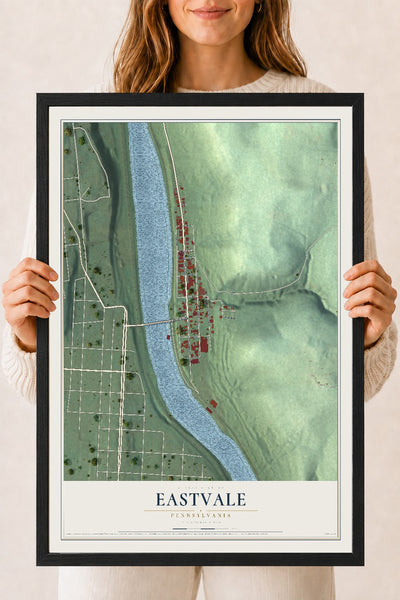 Map of Eastvale, Pennsylvania, 18 x 24 inch print in a black wood frame