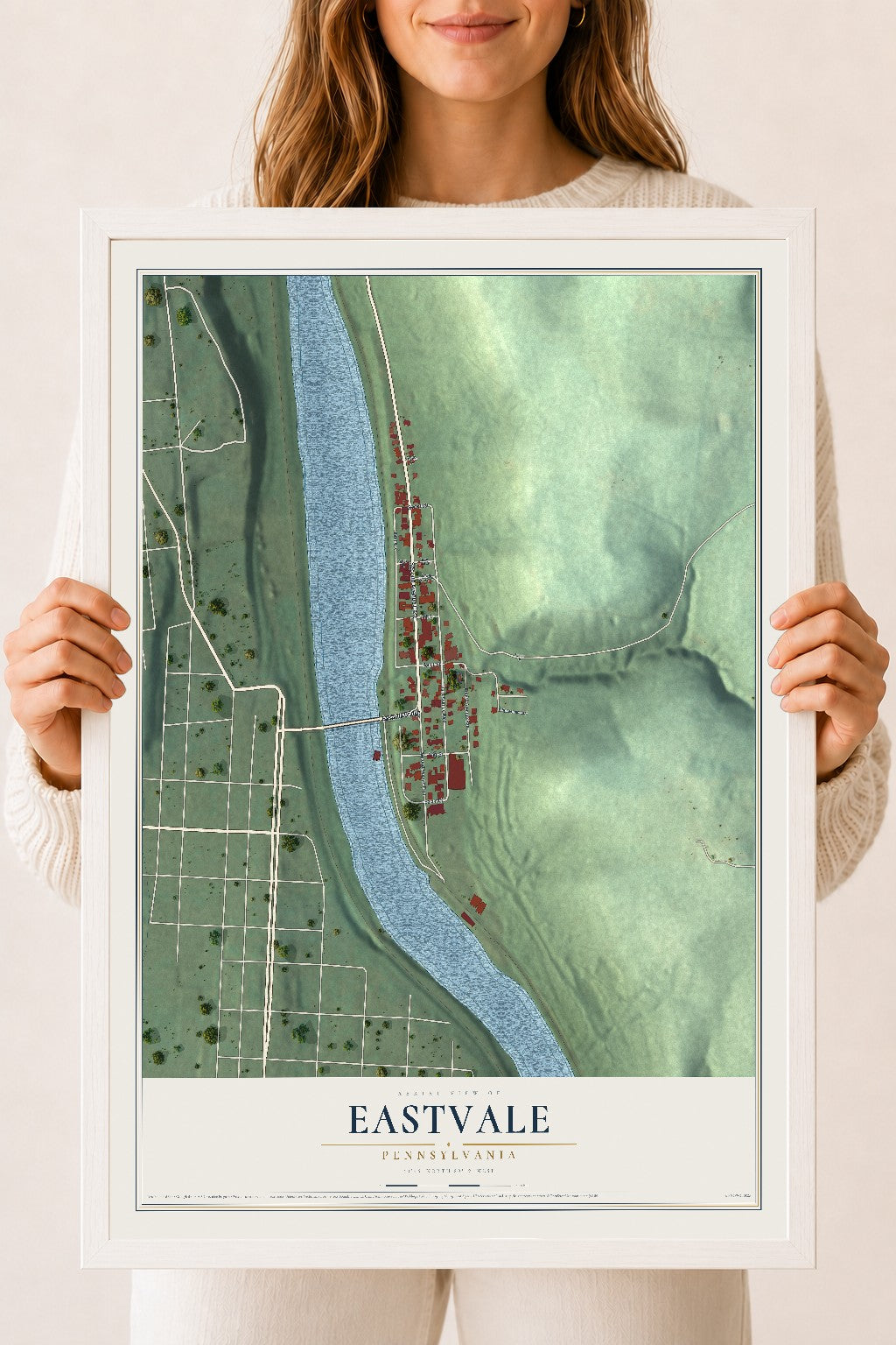 Map of Eastvale, Pennsylvania, 18 x 24 inch print in a white wood frame