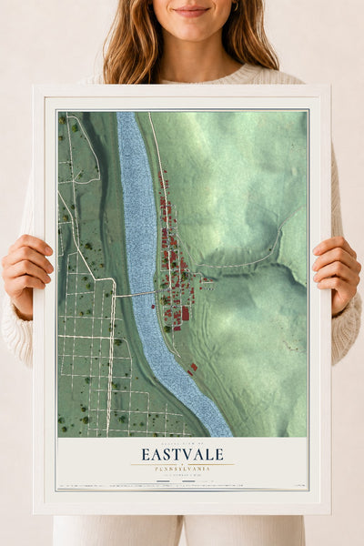 Map of Eastvale, Pennsylvania, 18 x 24 inch print in a white wood frame