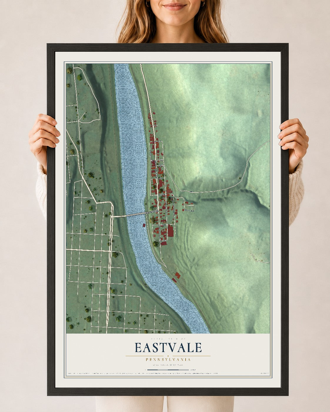 Map of Eastvale, Pennsylvania, 24 x 36 inch print in a black wood frame