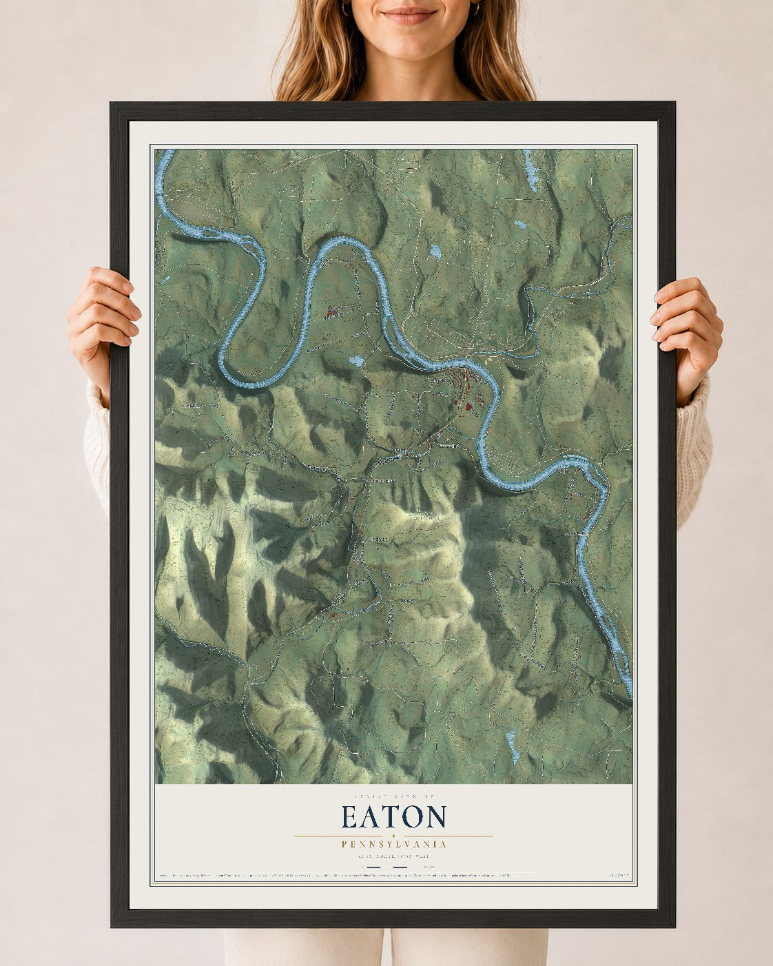 Map of Eaton, Pennsylvania, 24 x 36 inch print in a black wood frame