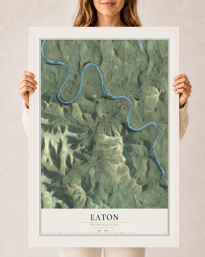 Map of Eaton, Pennsylvania, 24 x 36 inch print in a white wood frame