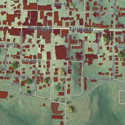 Second close-up of the map of Ebensburg, Pennsylvania print showing more streets and buildings