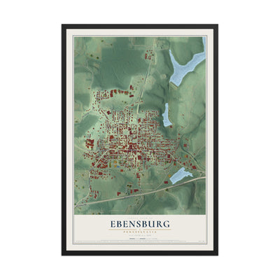 Map of Ebensburg, Pennsylvania, 12 x 18 inch print in a black wood frame