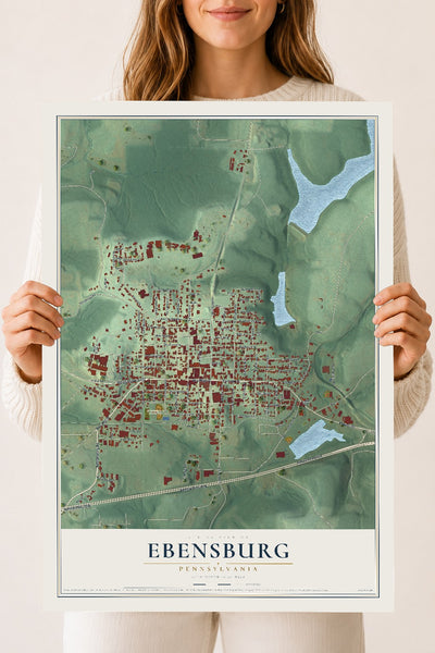 Map of Ebensburg, Pennsylvania, 18 x 24 inch unframed archival matte print