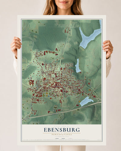 Map of Ebensburg, Pennsylvania, 24 x 36 inch unframed archival matte print