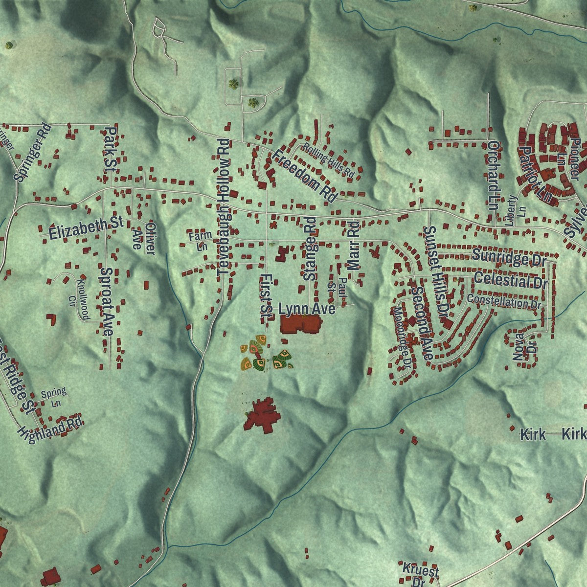 Second close-up of the map of Economy, Pennsylvania print showing more streets and buildings