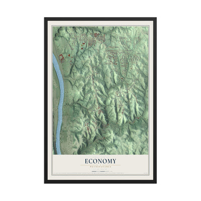 Map of Economy, Pennsylvania, 12 x 18 inch print in a black wood frame