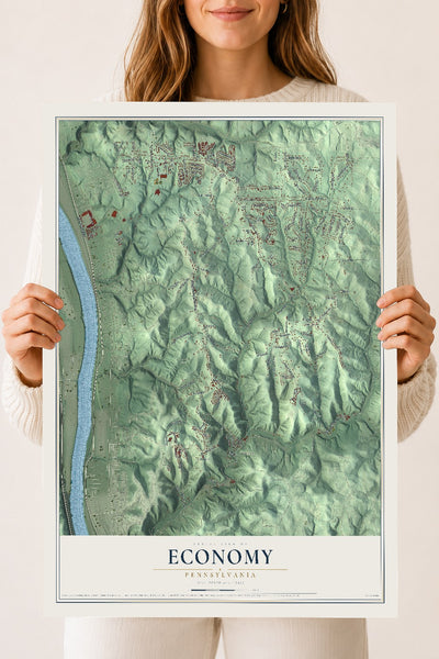 Map of Economy, Pennsylvania, 18 x 24 inch unframed archival matte print