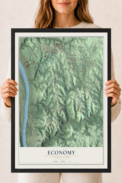 Map of Economy, Pennsylvania, 18 x 24 inch print in a black wood frame