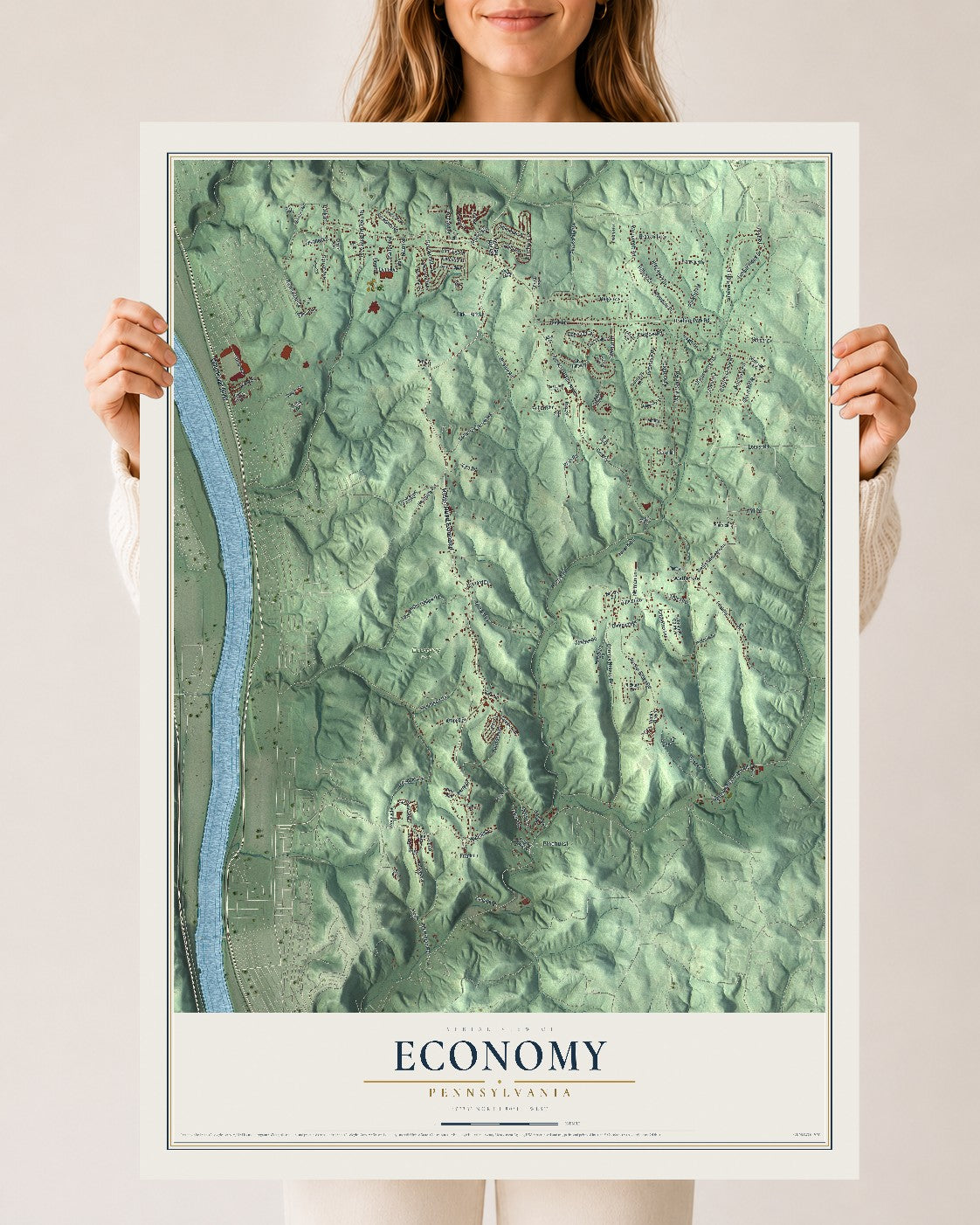 Map of Economy, Pennsylvania, 24 x 36 inch unframed archival matte print