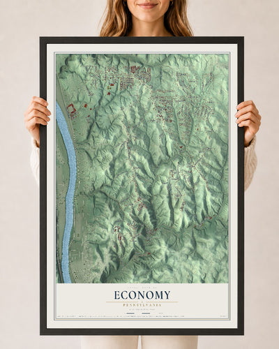 Map of Economy, Pennsylvania, 24 x 36 inch print in a black wood frame