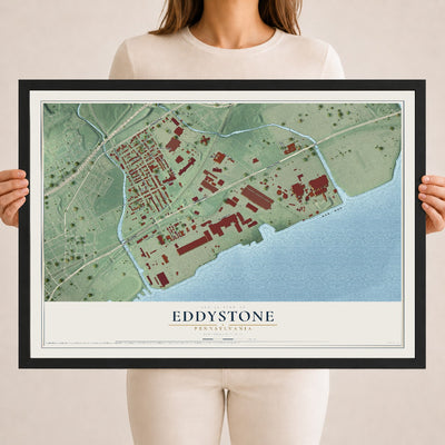 Map of Eddystone, Pennsylvania, 18 x 24 inch print in a black wood frame