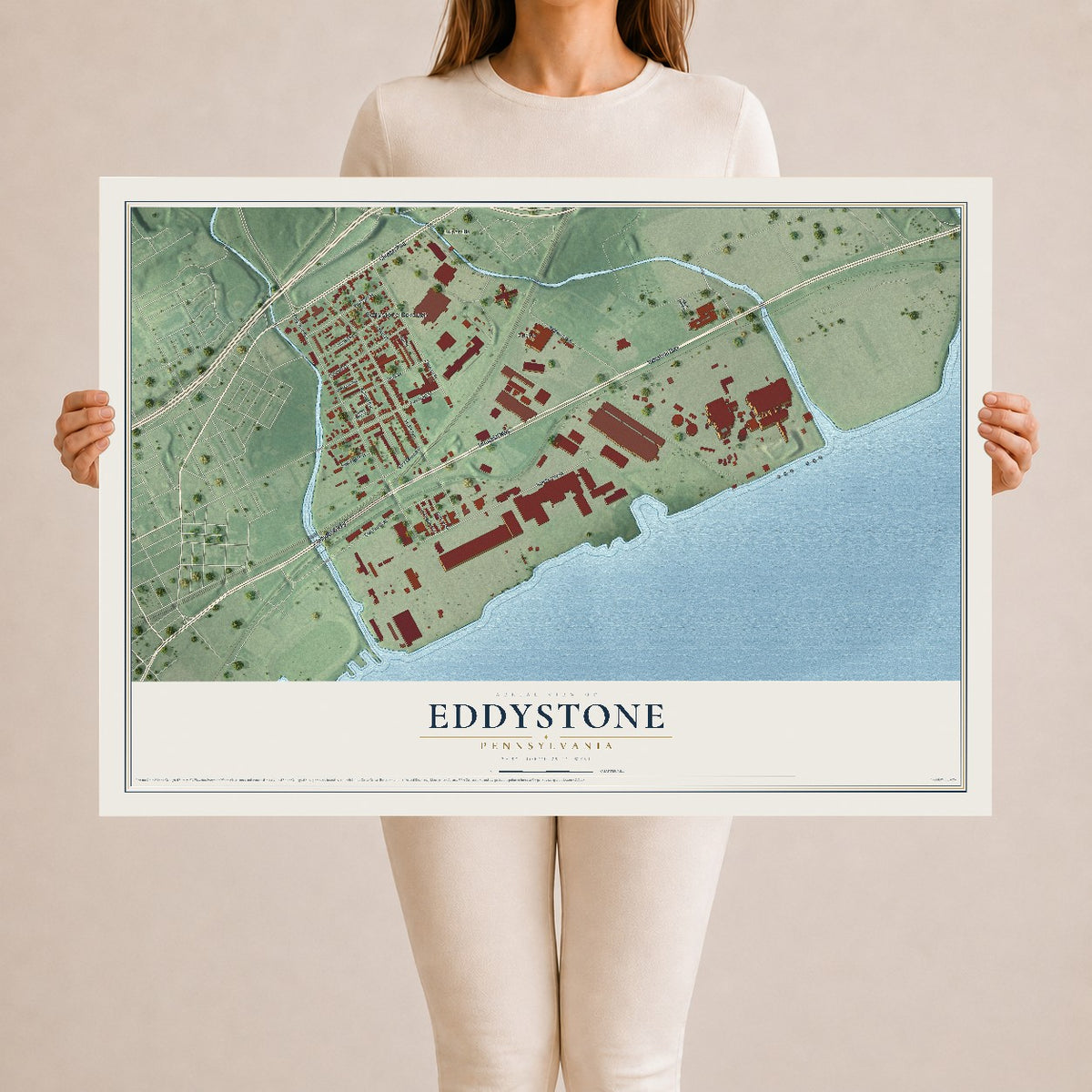 Map of Eddystone, Pennsylvania, 24 x 36 inch unframed archival matte print